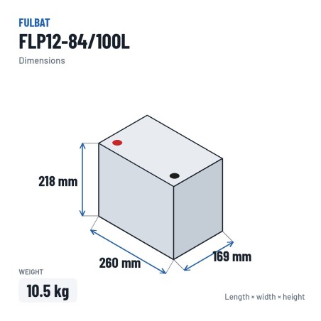 Mobility scooter battery Fulbat FLP12-84/100L 12.8V 100Ah LiFePO4 – dimensions 260 × 169 × 218 mm