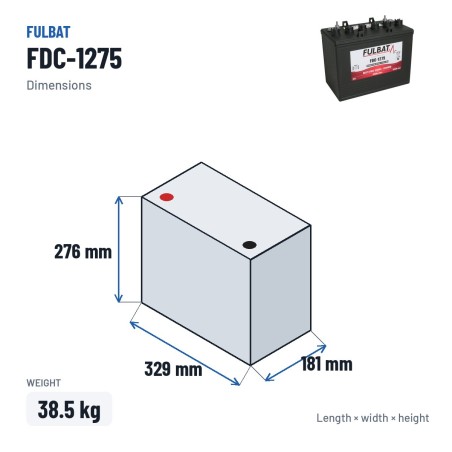 Batteria a trazione Fulbat FDC-1275 12V 120Ah – dimensioni 329 × 181 × 276 mm