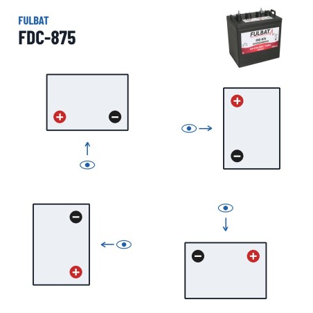 Batterie de traction Fulbat FDC-875 8V 145Ah – polarité (schéma 1, + à gauche)