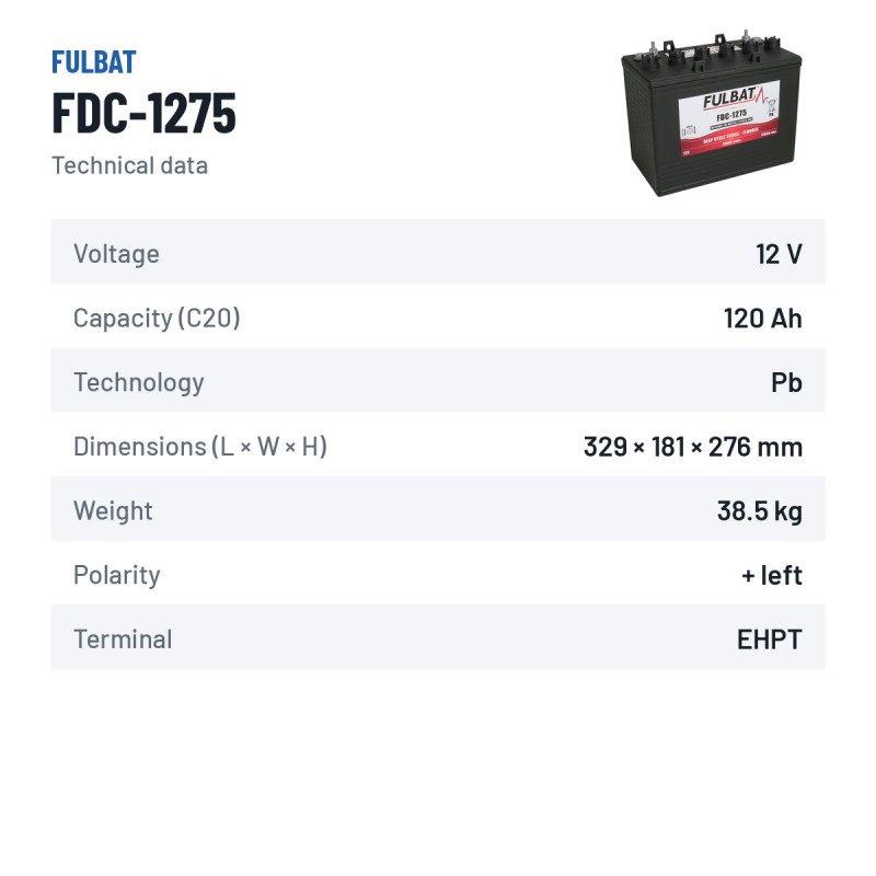 Batterie de traction Fulbat FDC-1275 12V 120Ah | baterias.com