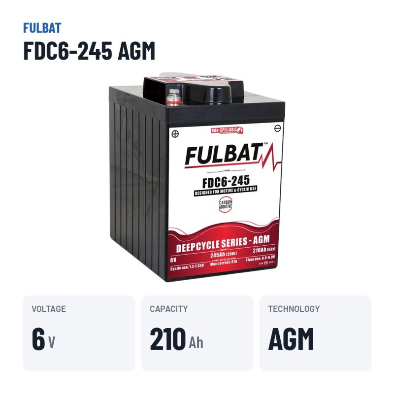Traktionsbatterie Fulbat FDC6-245 AGM 6V 210Ah AGM | baterias.com