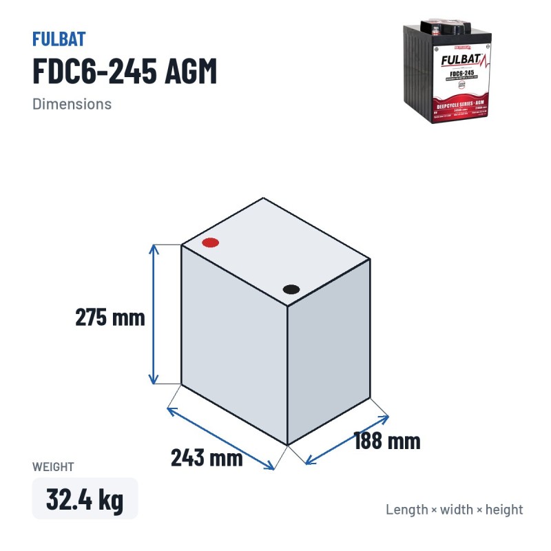 Traktionsbatterie Fulbat FDC6-245 AGM 6V 210Ah AGM | baterias.com