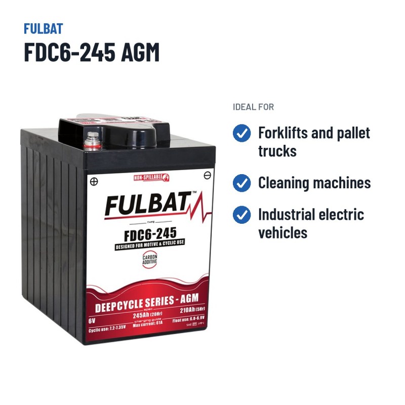 Traktionsbatterie Fulbat FDC6-245 AGM 6V 210Ah AGM | baterias.com