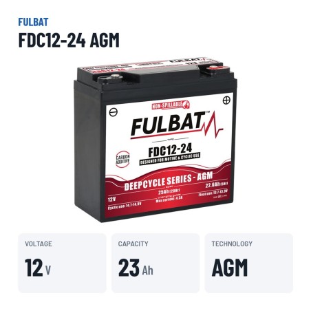 Batería de tracción Fulbat FDC12-24 AGM 12V 22.6Ah AGM – datos clave