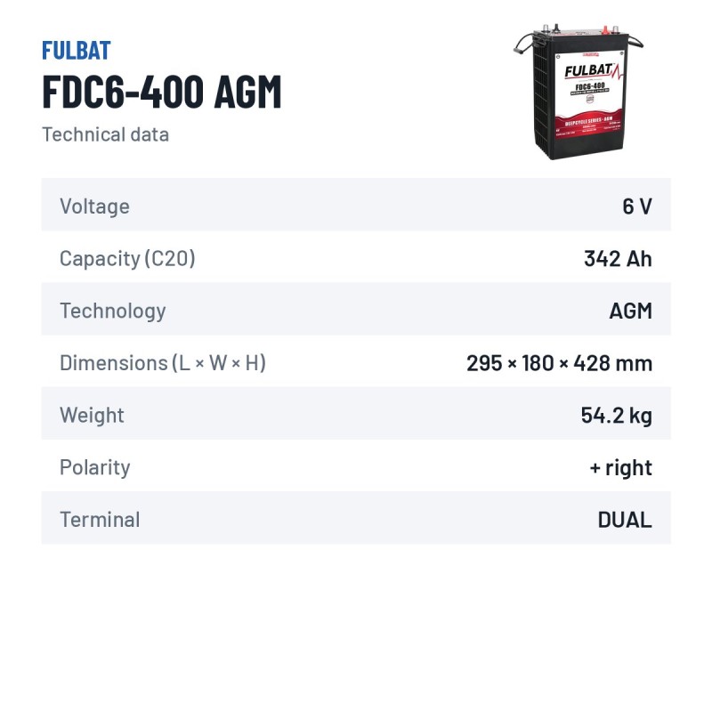 Batteria a trazione Fulbat FDC6-400 AGM 6V 342Ah AGM