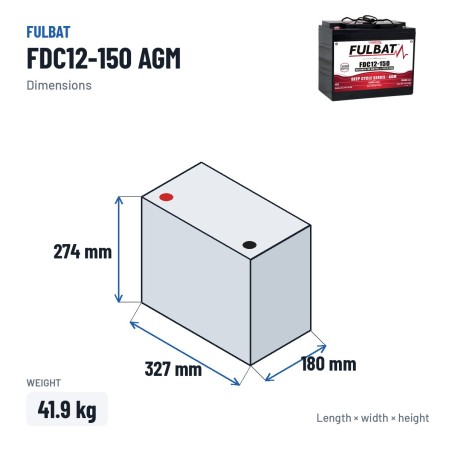 Traction battery Fulbat FDC12-150 AGM 12V 136Ah AGM – dimensions 327 × 180 × 274 mm
