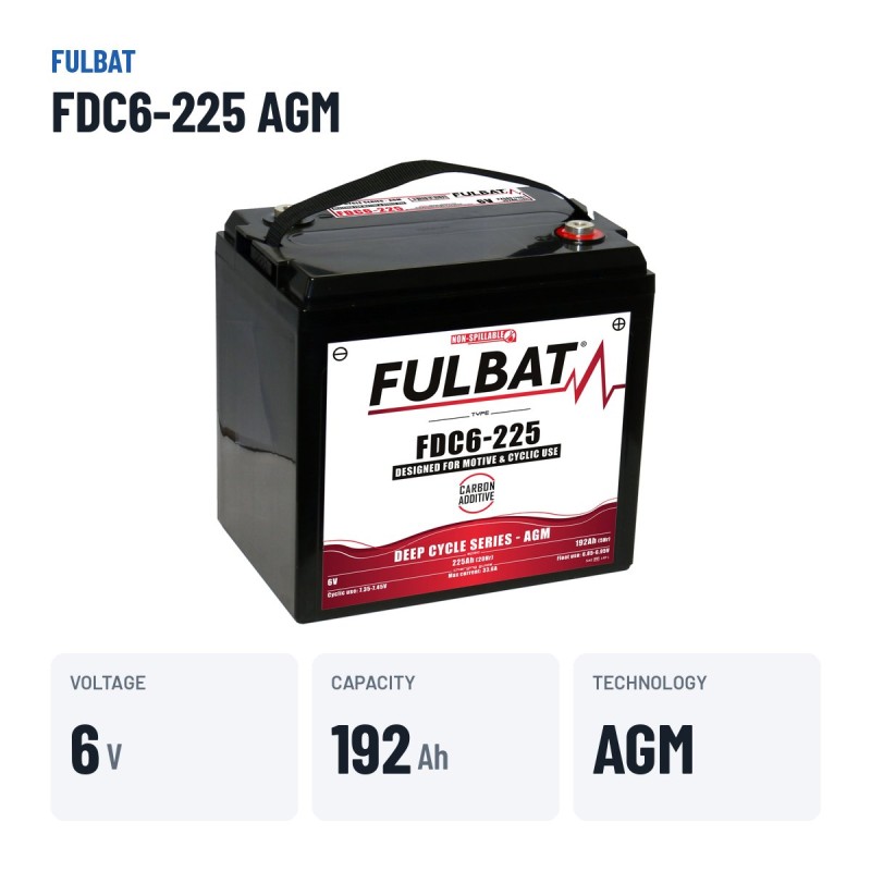 Bateria de tração Fulbat FDC6-225 AGM 6V 192Ah AGM – dados principais