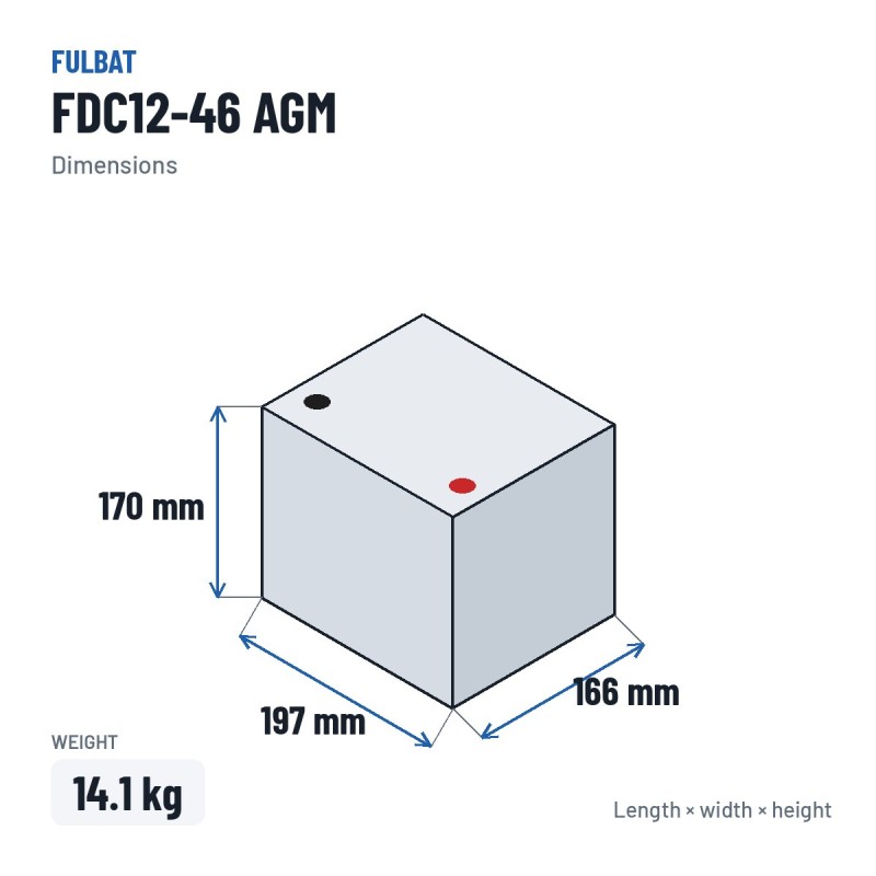 Traction battery Fulbat FDC12-46 AGM 12V 44Ah AGM – dimensions 197 × 166 × 170 mm