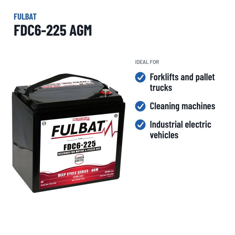 Bateria de tração Fulbat FDC6-225 AGM 6V 192Ah AGM – utilizações recomendadas