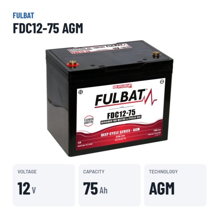 Traktionsbatterie Fulbat FDC12-75 AGM 12V 75Ah AGM | baterias.com