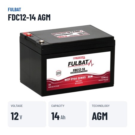 Bateria de tração Fulbat FDC12-14 AGM 12V 13.5Ah AGM – dados principais