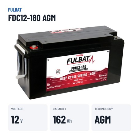 Batería de tracción Fulbat FDC12-180 AGM 12V 162Ah AGM – datos clave