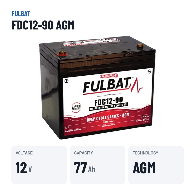 Traction battery Fulbat FDC12-90 AGM 12V 77Ah AGM – key specs