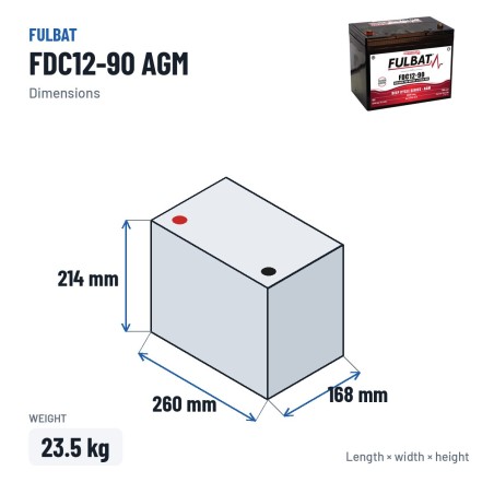 Batería de tracción Fulbat FDC12-90 AGM 12V 77Ah AGM – medidas 260 × 168 × 214 mm