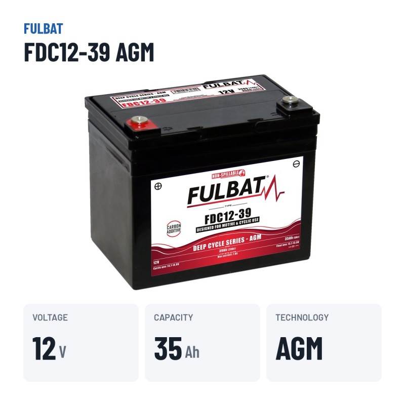 Batería de tracción Fulbat FDC12-39 AGM 12V 35Ah AGM – datos clave