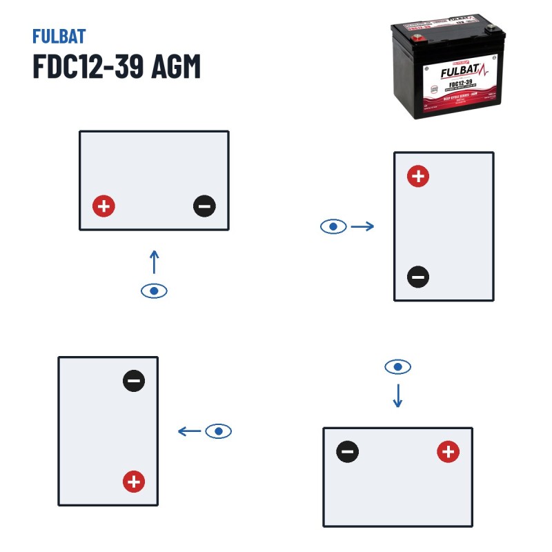 Batería de tracción Fulbat FDC12-39 AGM 12V 35Ah AGM – polaridad (esquema 1, + izquierda)