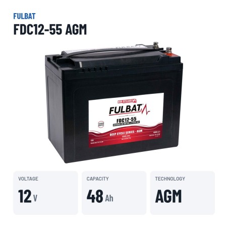 Batería de tracción Fulbat FDC12-55 AGM 12V 48Ah AGM – datos clave