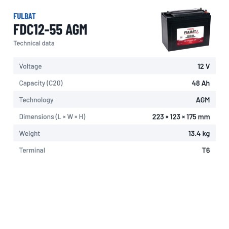 Batería de tracción Fulbat FDC12-55 AGM 12V 48Ah AGM – ficha técnica