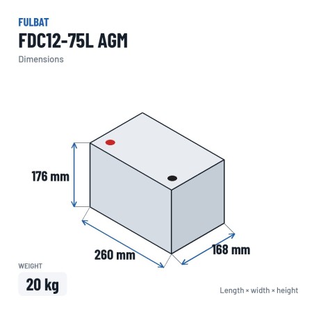 Traktionsbatterie Fulbat FDC12-75L AGM 12V 65Ah AGM – Abmessungen 260 × 168 × 176 mm