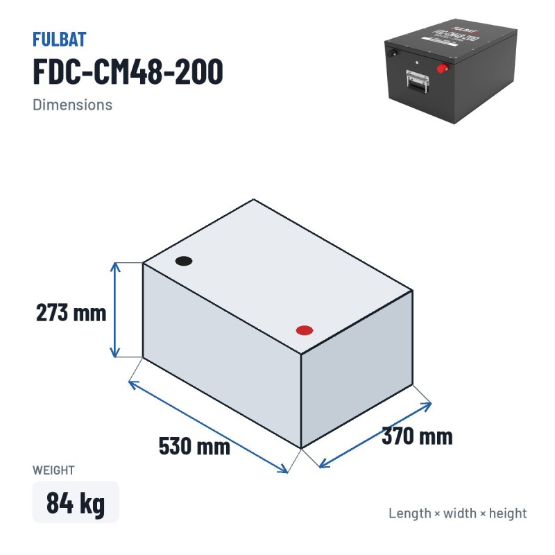 Batería para fregadora Fulbat FDC-CM48-200 48V 200Ah LiFePO4 – medidas 530 × 370 × 273 mm