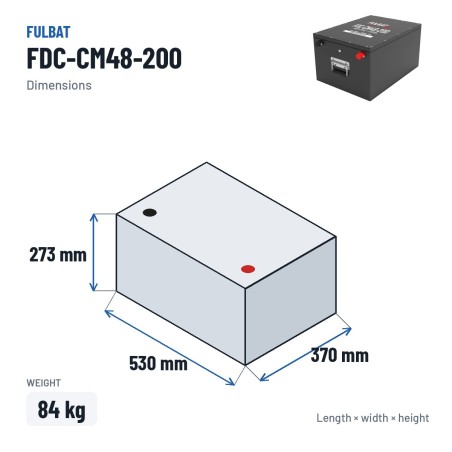 Batería para fregadora Fulbat FDC-CM48-200 48V 200Ah LiFePO4 – medidas 530 × 370 × 273 mm