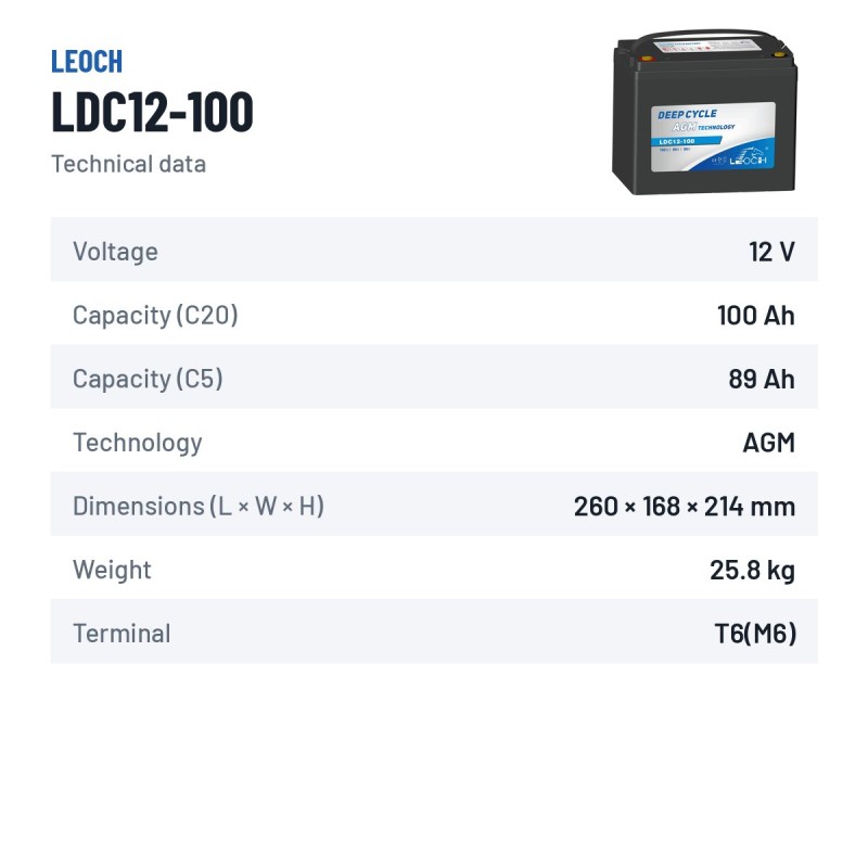 Batterie pour autolaveuse Leoch LDC12-100 12V 100Ah AGM