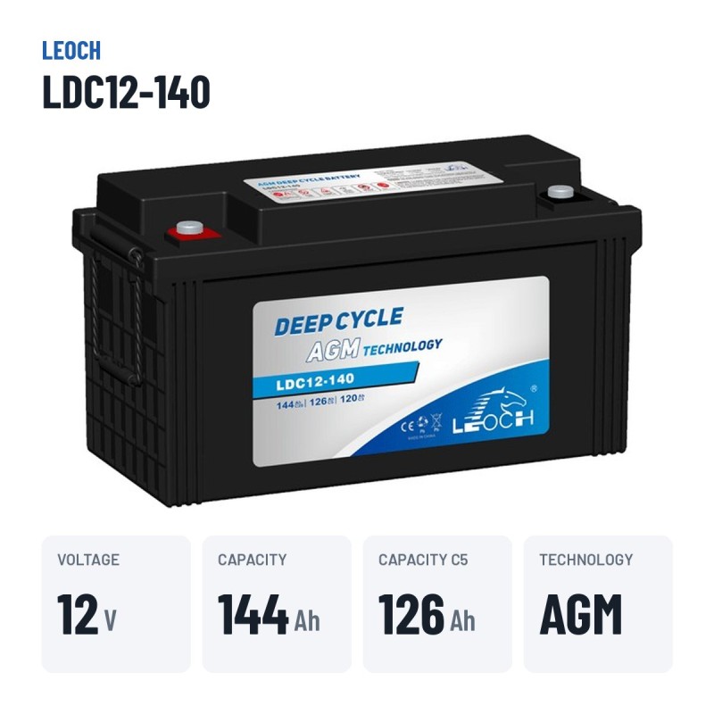 Wohnmobilbatterie Leoch LDC12-140 12V 144Ah AGM | baterias.com