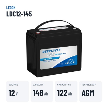 Batterie camping-car Leoch LDC12-145 12V 148Ah AGM – caractéristiques clés