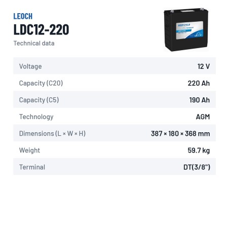 Caravan battery Leoch LDC12-220 12V 220Ah AGM – technical data