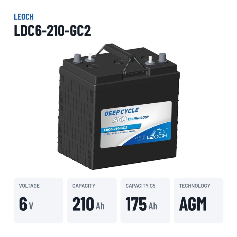Batterie de voiturette de golf Leoch LDC6-210-GC2 6V 210Ah AGM