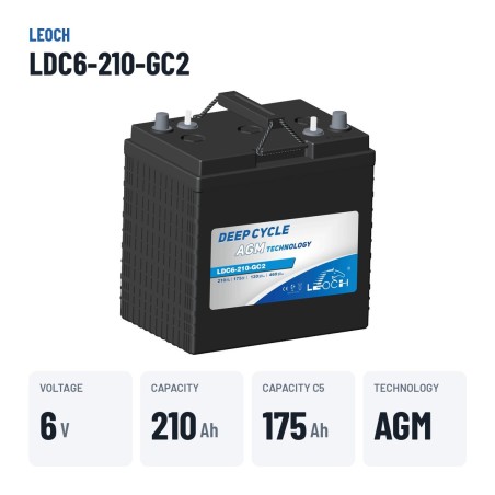 Batería de carrito de golf Leoch LDC6-210-GC2 6V 210Ah AGM – datos clave