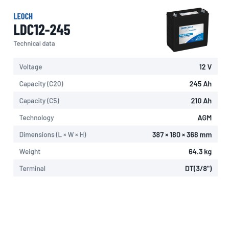 Batterie camping-car Leoch LDC12-245 12V 245Ah AGM | baterias.com