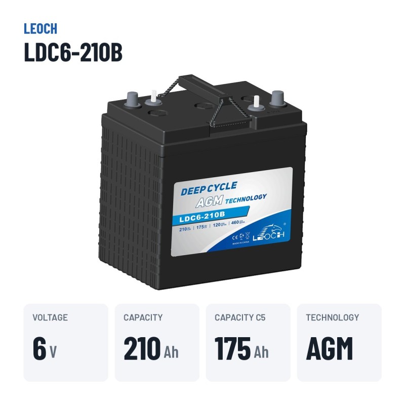 Bateria de carrinho de golfe Leoch LDC6-210B 6V 210Ah AGM – dados principais