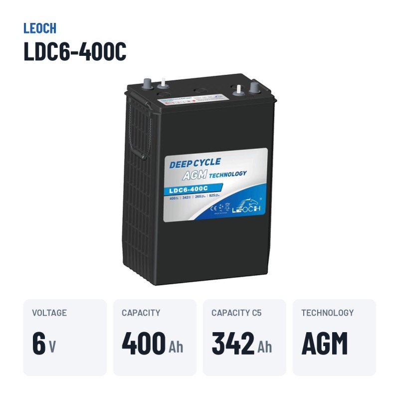 Batterie de voiturette de golf Leoch LDC6-400C 6V 400Ah AGM – caractéristiques clés