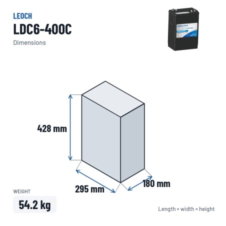 Batterie de voiturette de golf Leoch LDC6-400C 6V 400Ah AGM – dimensions 295 × 180 × 428 mm