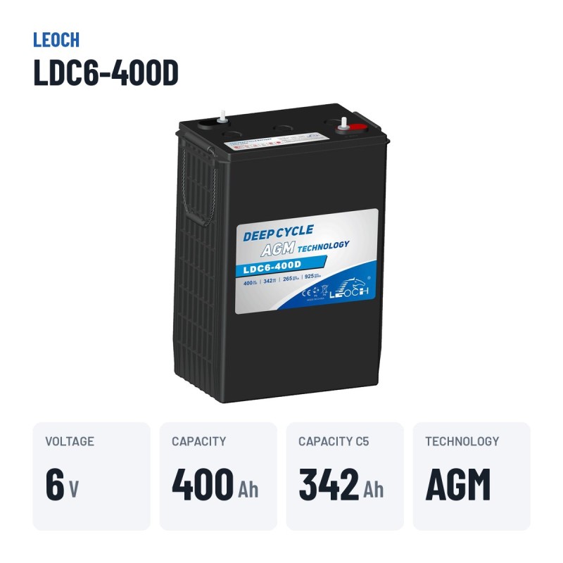 Batterie de voiturette de golf Leoch LDC6-400D 6V 400Ah AGM – caractéristiques clés