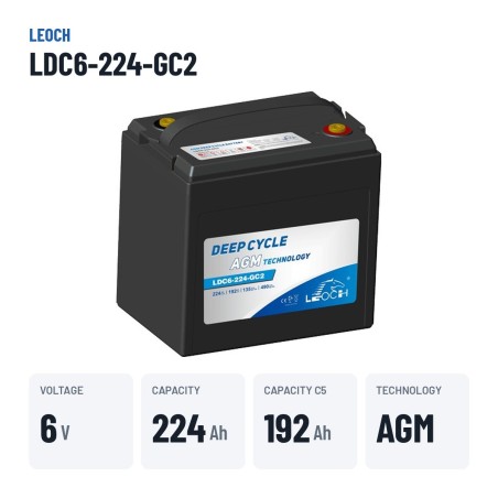 Batterie de voiturette de golf Leoch LDC6-224-GC2 6V 224Ah AGM – caractéristiques clés