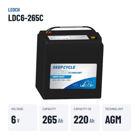 Batterie de voiturette de golf Leoch LDC6-265C 6V 265Ah AGM – caractéristiques clés
