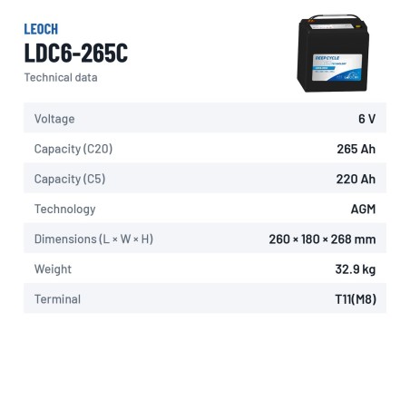 Batteria per golf cart Leoch LDC6-265C 6V 265Ah AGM
