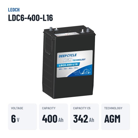 Bateria de carrinho de golfe Leoch LDC6-400-L16 6V 400Ah AGM – dados principais