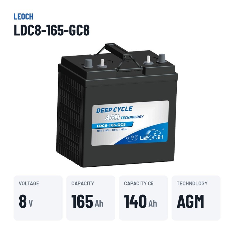 Batterie de voiturette de golf Leoch LDC8-165-GC8 8V 165Ah AGM – caractéristiques clés