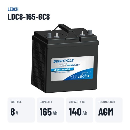 Golf cart battery Leoch LDC8-165-GC8 8V 165Ah AGM – key specs