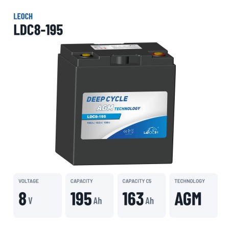 Batería de carrito de golf Leoch LDC8-195 8V 195Ah AGM – datos clave