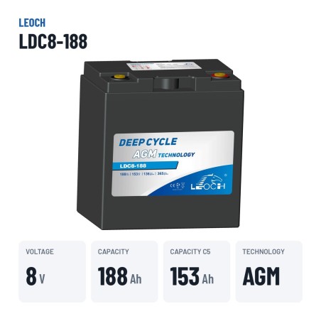 Batería de carrito de golf Leoch LDC8-188 8V 188Ah AGM
