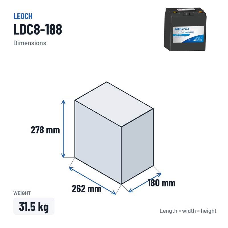 Batería de carrito de golf Leoch LDC8-188 8V 188Ah AGM