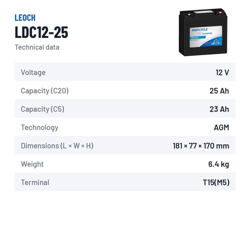 Batterie scooter de mobilité Leoch LDC12-25 12V 25Ah AGM