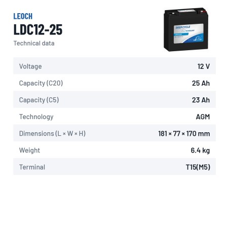 Batterie scooter de mobilité Leoch LDC12-25 12V 25Ah AGM