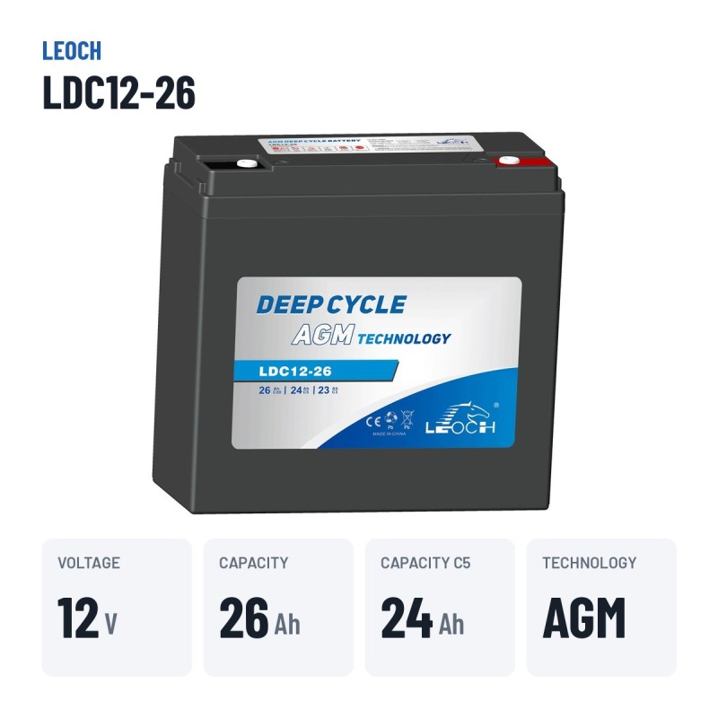 Batteria per scooter di mobilità Leoch LDC12-26 12V 26Ah AGM – dati principali
