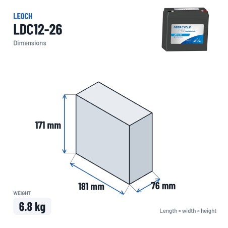 Batteria per scooter di mobilità Leoch LDC12-26 12V 26Ah AGM – dimensioni 181 × 76 × 171 mm