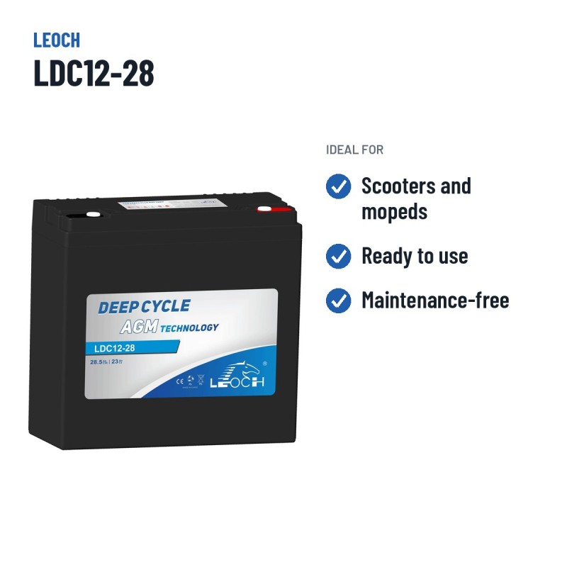 Bateria de scooter de mobilidade Leoch LDC12-28 12V 28.5Ah AGM – utilizações recomendadas